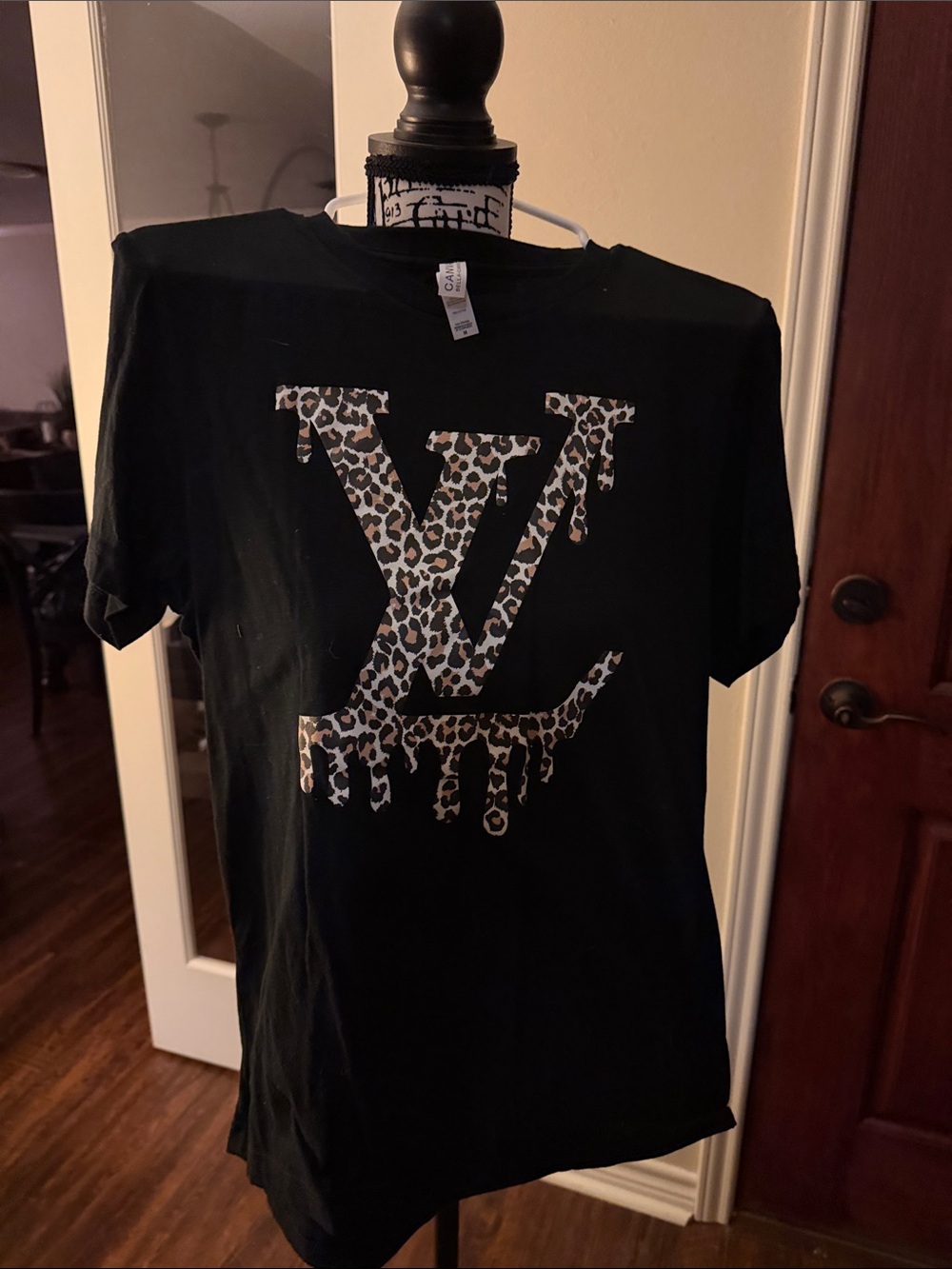 Bella Canvas Black Tee with Leopard-Print Logo